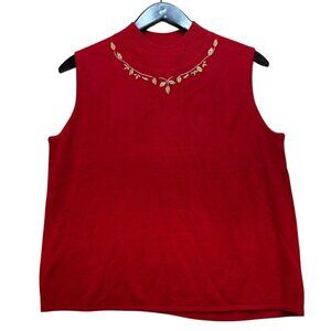 Vintage Designers Originals Sleeveless Knit Sweater Top PLRed Embroidered Holid